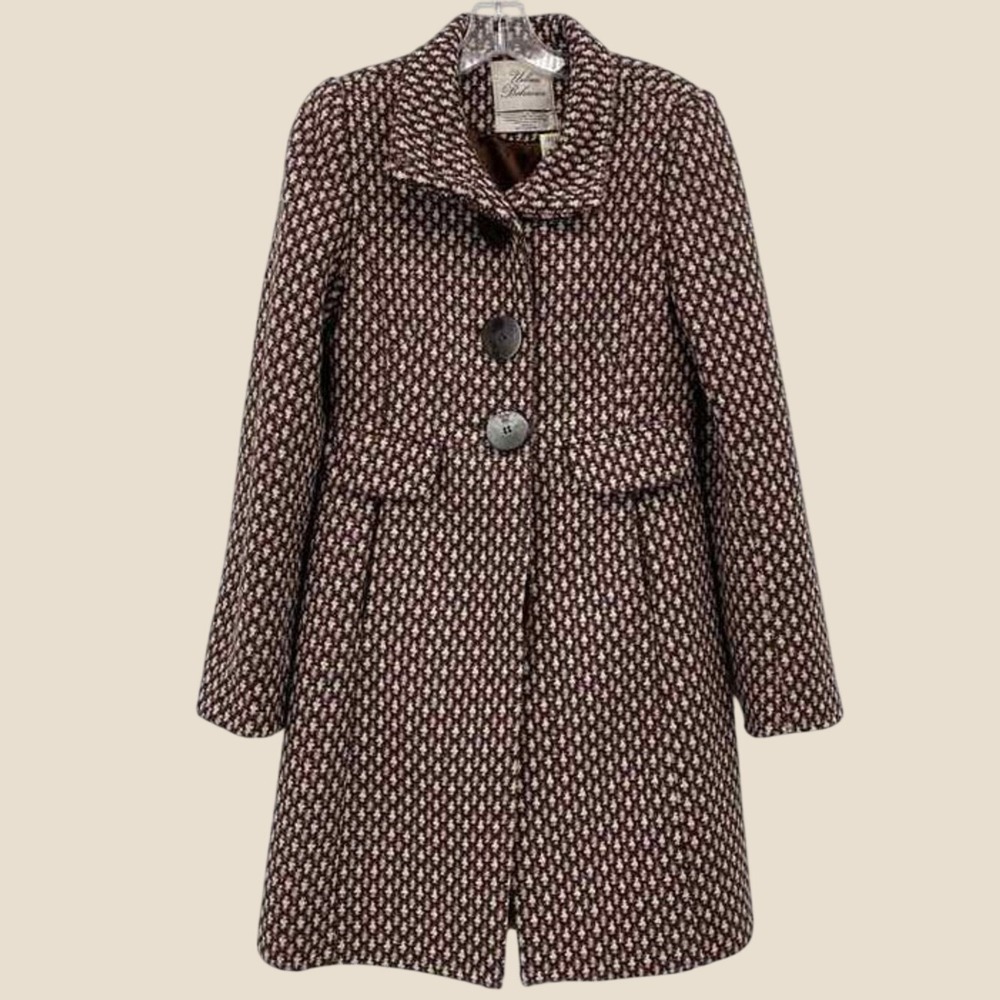 Urban Behavior Medium Brown and Cream Textured Tailored Wool Blend Pea Coat